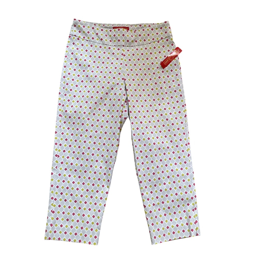 Krazy Larry Womens P511 Pull On Crop Pants 8 Pink Multi Diamond Capri USA